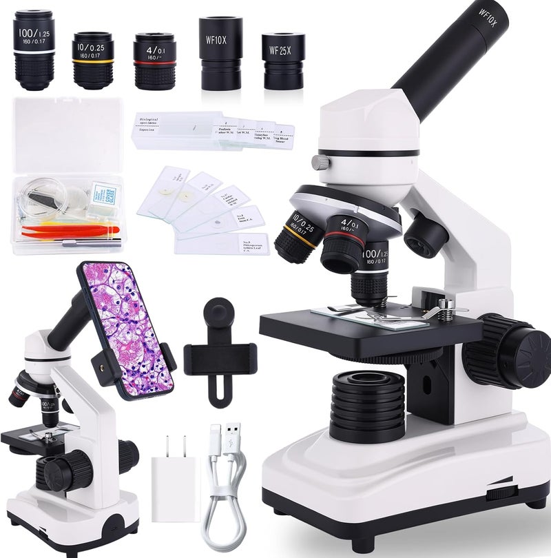 JECONE Microscope for Adults & Kids, 40X-2000X High-Power Compound Microscope for Students, School Lab & Home Schooling,Equiped with Slides Set & Phone Holder(A1) - Image 1